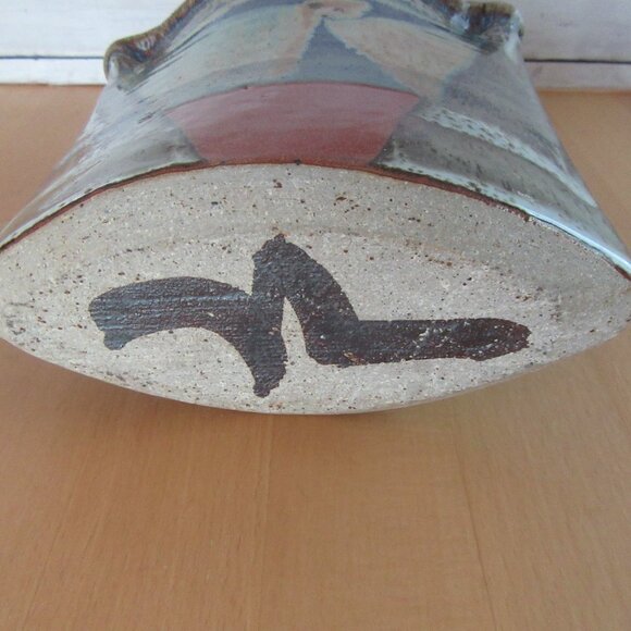 Vintage glazed art pottery envelope shaped vase -geometric pattern-Modernist-MCM - Picture 11 of 12